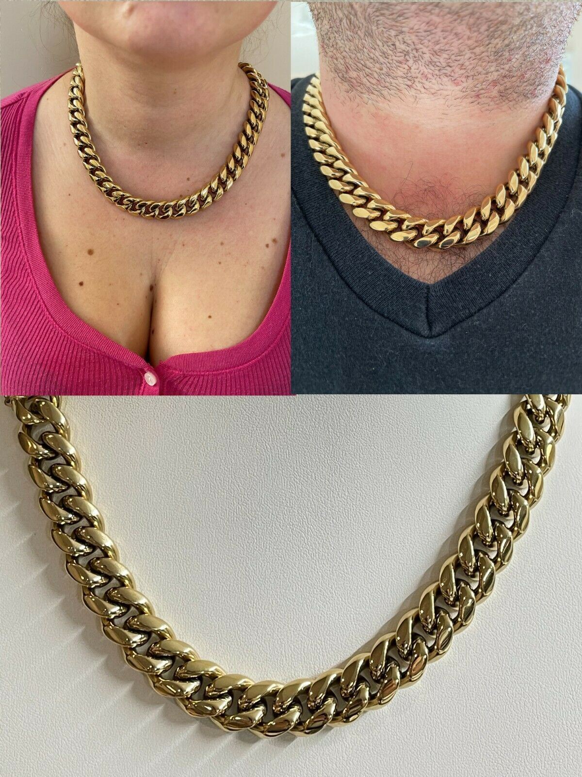 16mm Miami Cuban CHOKER Chain Solid 14k Gold Plated SS Necklace Unisex