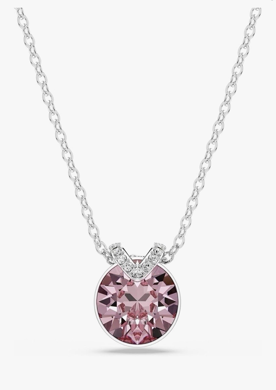 Swarovski Birthstone Pendant Necklace Collection Rhodium Finish Darker Pink