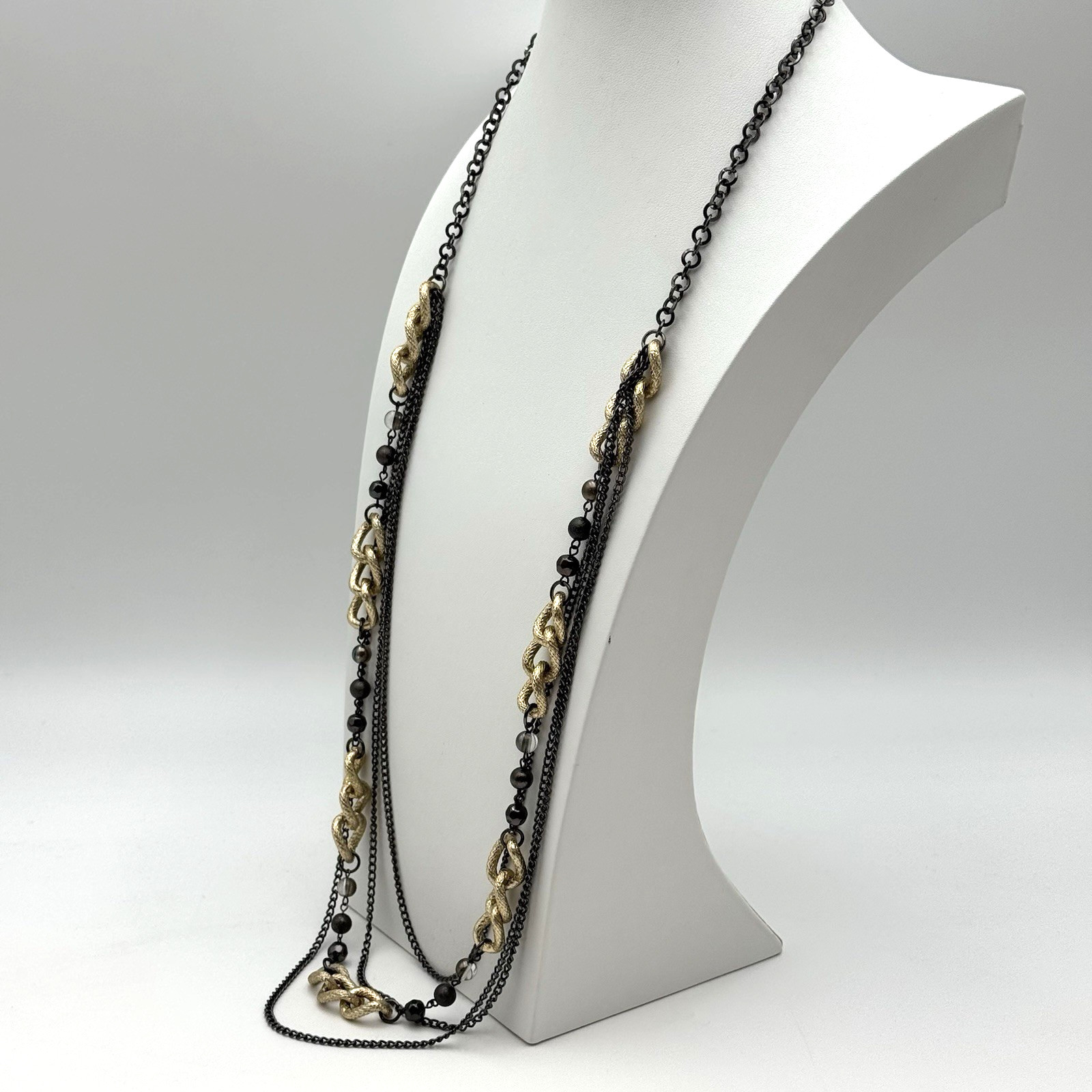NY & Co Mixed Metal Layered Chain Necklace Gunmetal Gold Tone Statement 36″