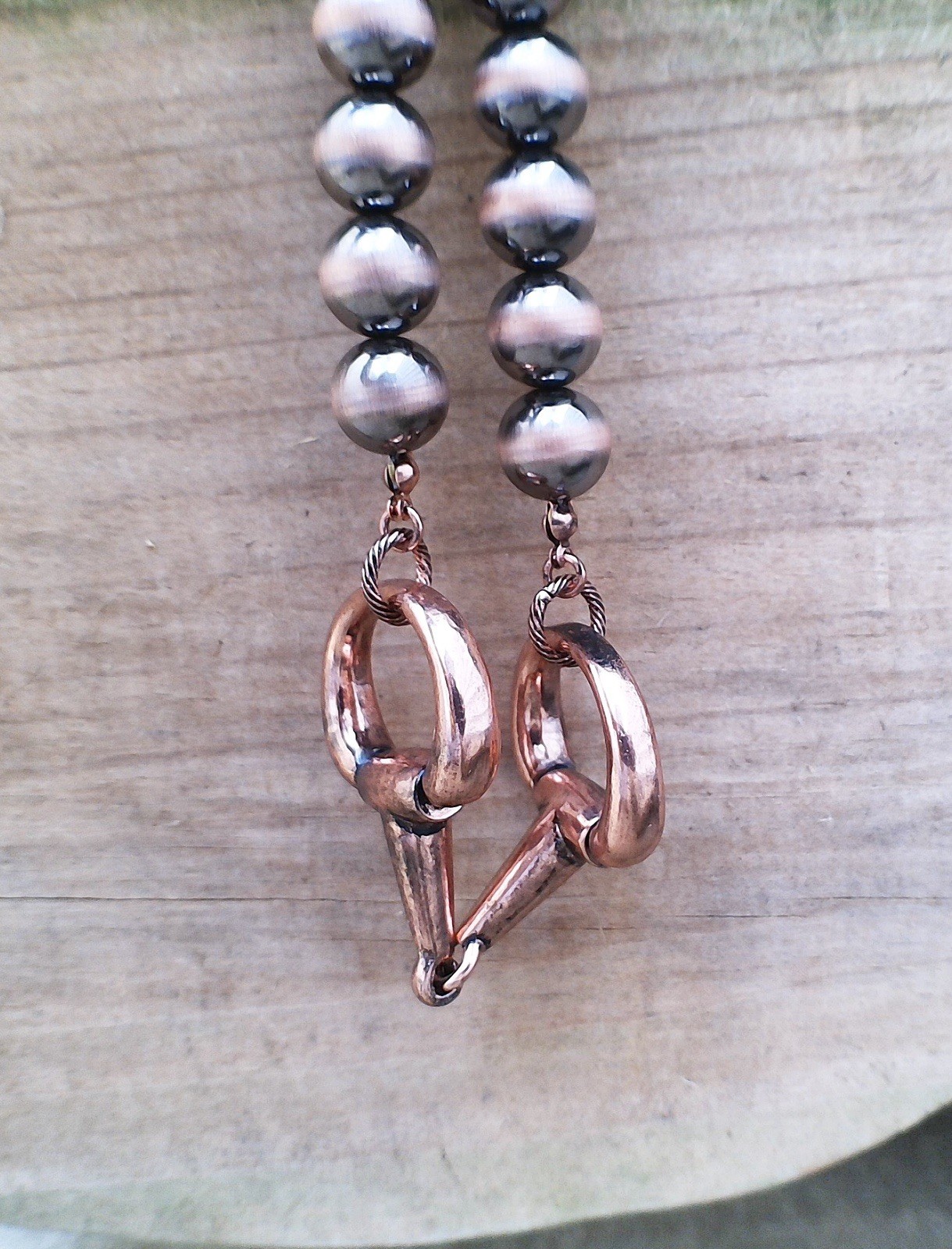 Snaffle Bit Pendant Necklace | Navajo-Style Pearl Beads | Bronze Rodeo Jewelry