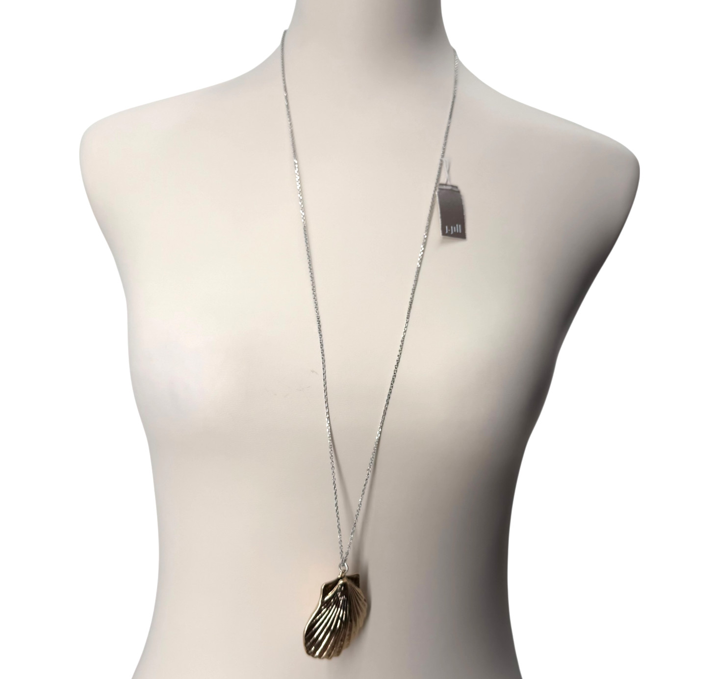 J Jill Shell Pendant Necklace Gold Scallop Beach Coastal Resort Adjustable Slide