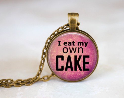 EAT CAKE FOOD quote words crystal pendant charm chain necklace female male