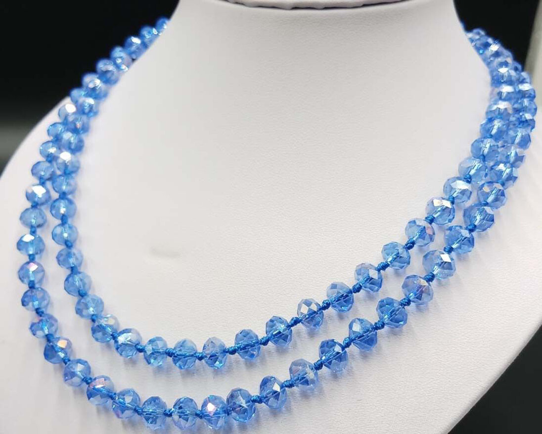 Long 38” 5x8mm Faceted AB Multicolor Crystal Gemstone Rondelle Beads Necklace