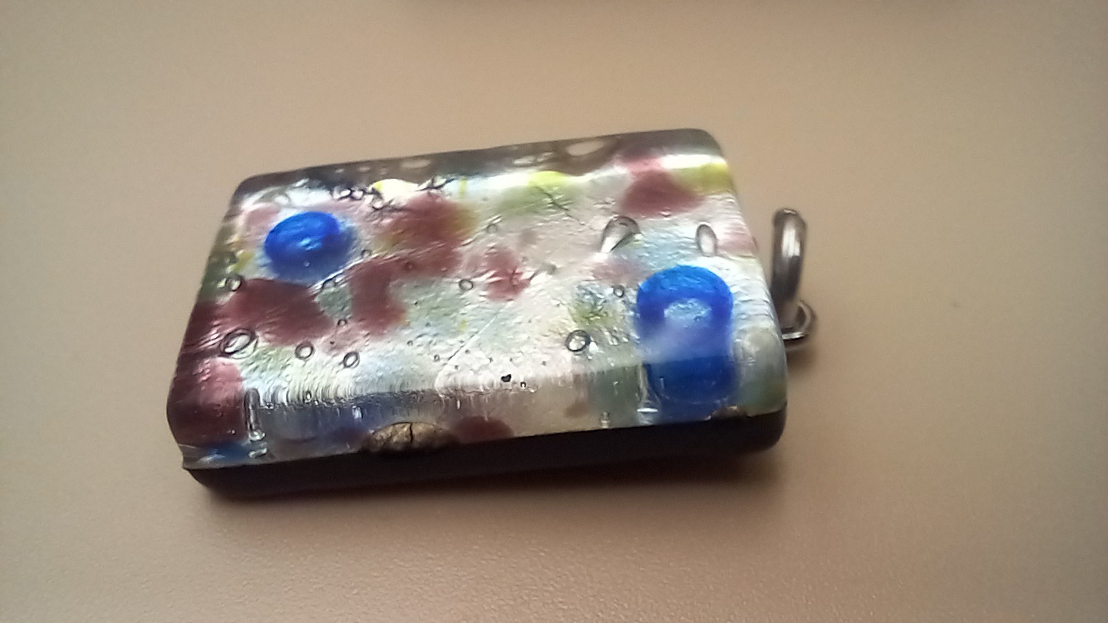 Silver & Blue Multiclour Glass Pendant. Genuine Maurano. Made In Italy. Signed.