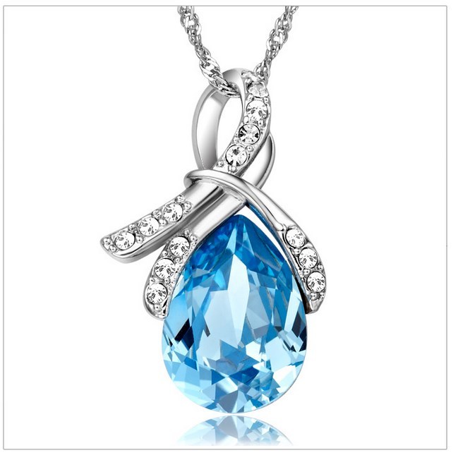 Sterling Silver Plated Necklace Chain Waterdrop Crystal CZ Pendant Gift P1