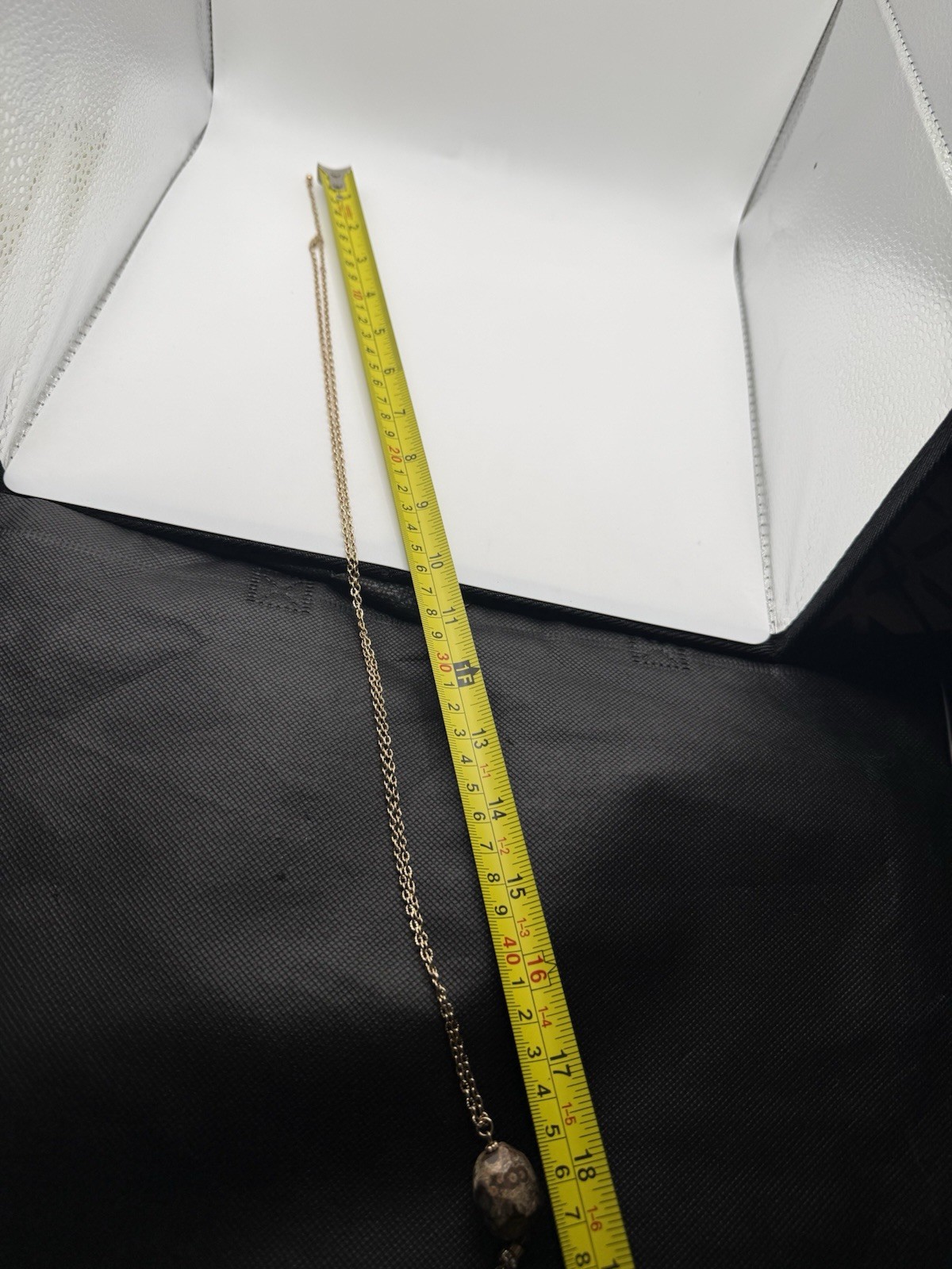 Gold tone oval link chain necklace with oval brown stone charm pendant 40″ adj