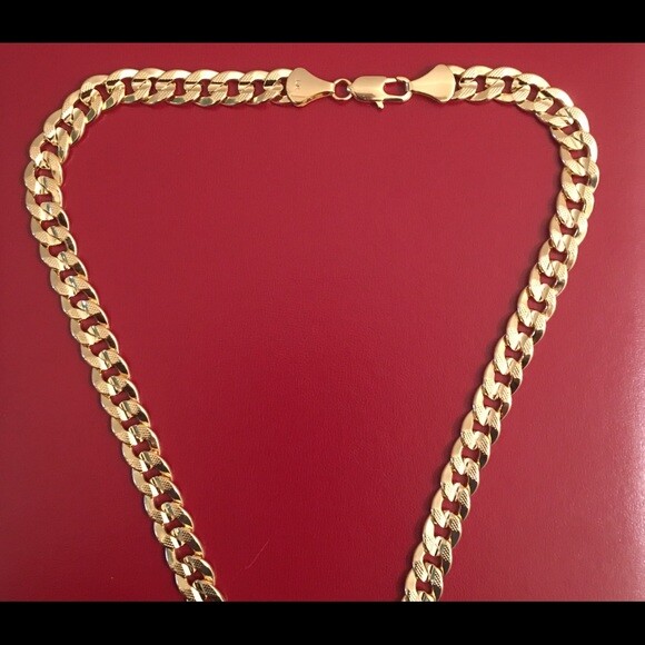 Hip Hop Rapper’s 7mm 24” 14K Stamped Gold Plated Cuban Chain Fashion Necklace