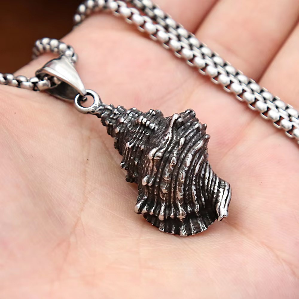 Unique Stainless Steel Seashells Conch Pendant Necklace Punk Sea Shell Necklace