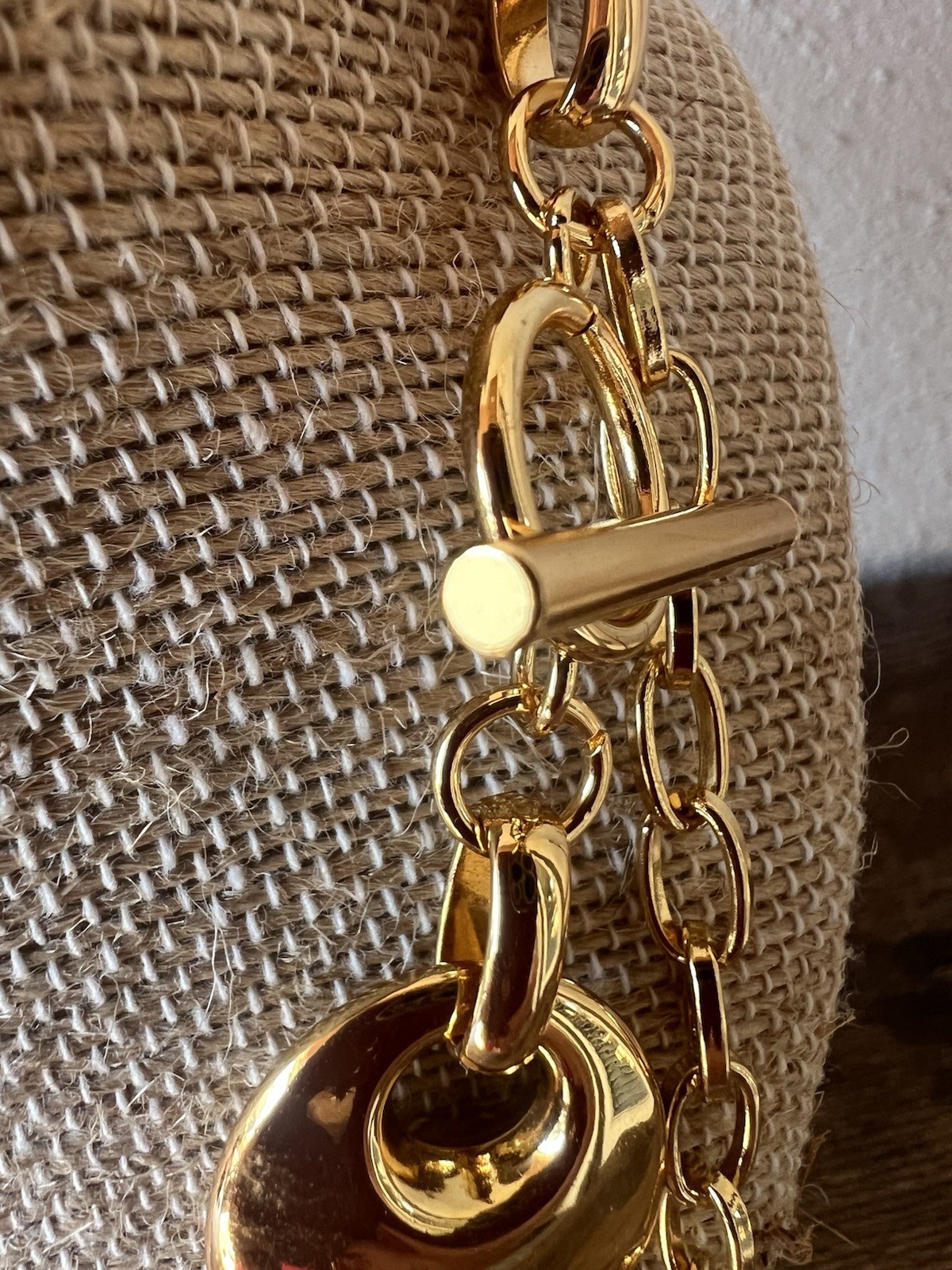 $155 X-Large Adjustable Golden Puffy Mariner Coffee Bean Link Statement Necklace