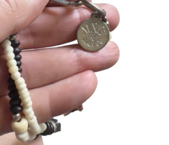 MNG MANGO Necklace Double Strand Buffalo Bone Glass Brass Beaded fashion jewelry