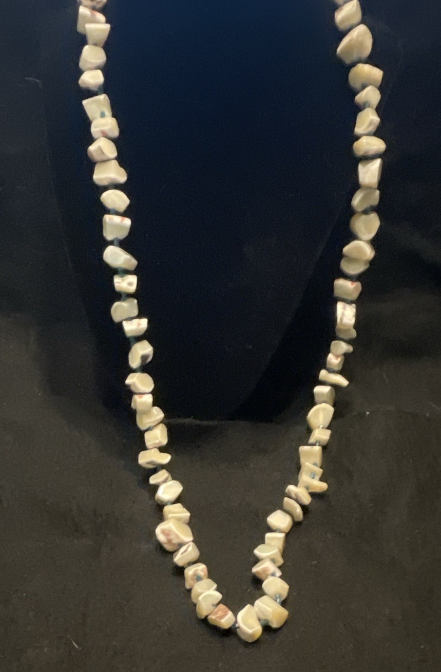 White Chunky Bone/Shell Chip Necklace Beachy 30”