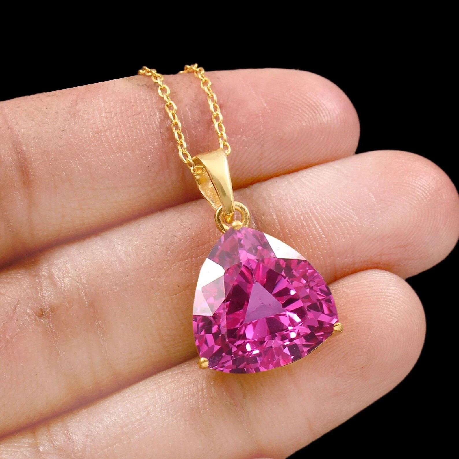 13×13 MM – AAA Flawless Ceylon Pink Sapphire Trilliant Pendant, 925 Silver