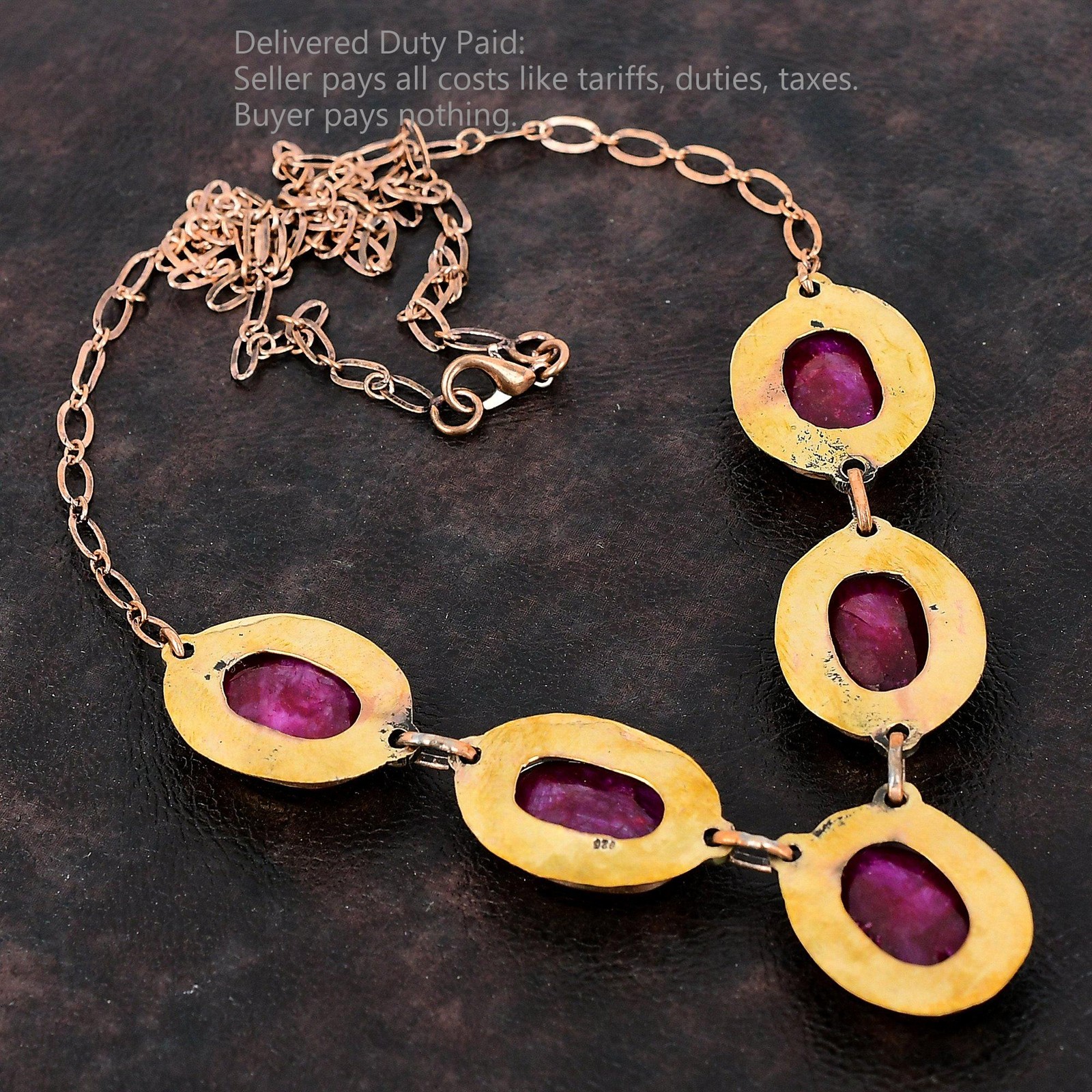 Copper Oval Kashmir Rubi Stone Mother Anniversary Art Deco Birthday New Necklace