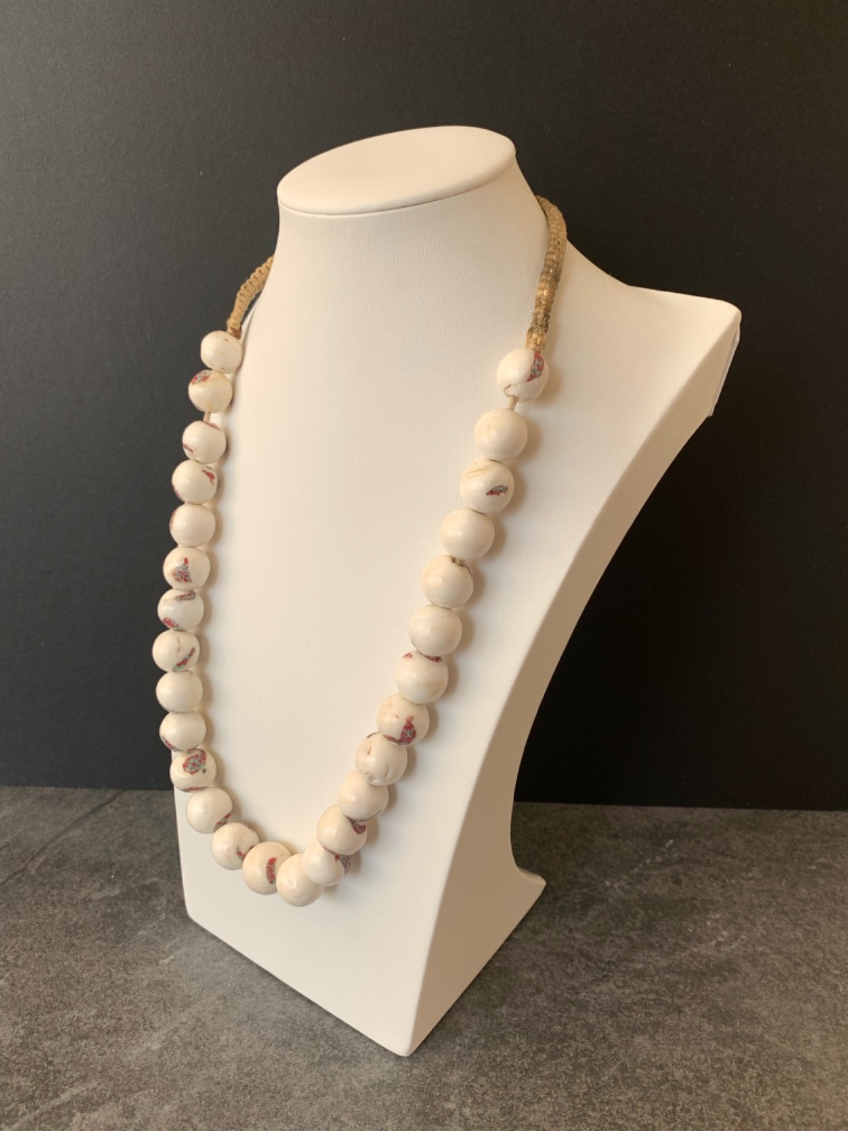 Rare Naga Conch Turquoise & Coral Inlaid Beads, 14-16mm, 24″ length Necklace 82