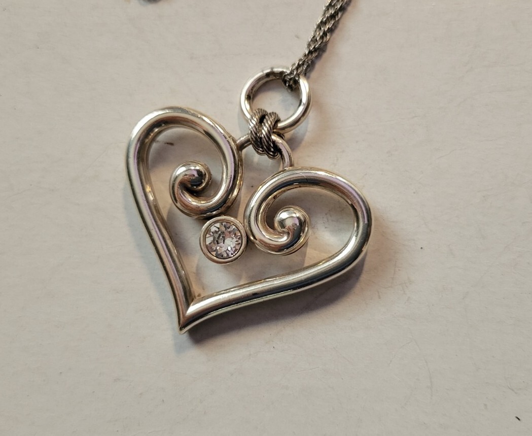 Brighton ALCAZAR HEART Silver Large Thick Open Heart Crystal Long Necklace, NWOT