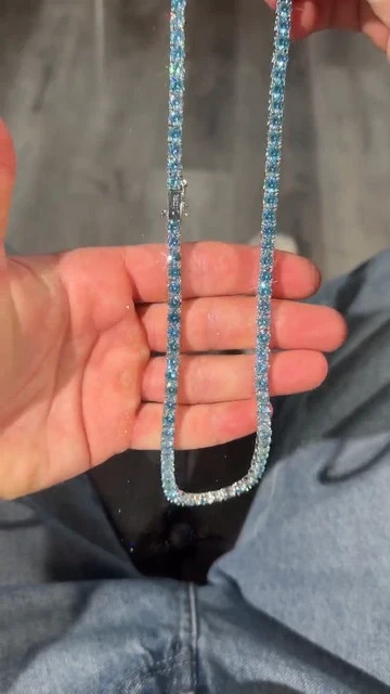 15Ct Round Cut Lab Created Aquamarine 18″ Tennis Necklace 14K White Gold Plated