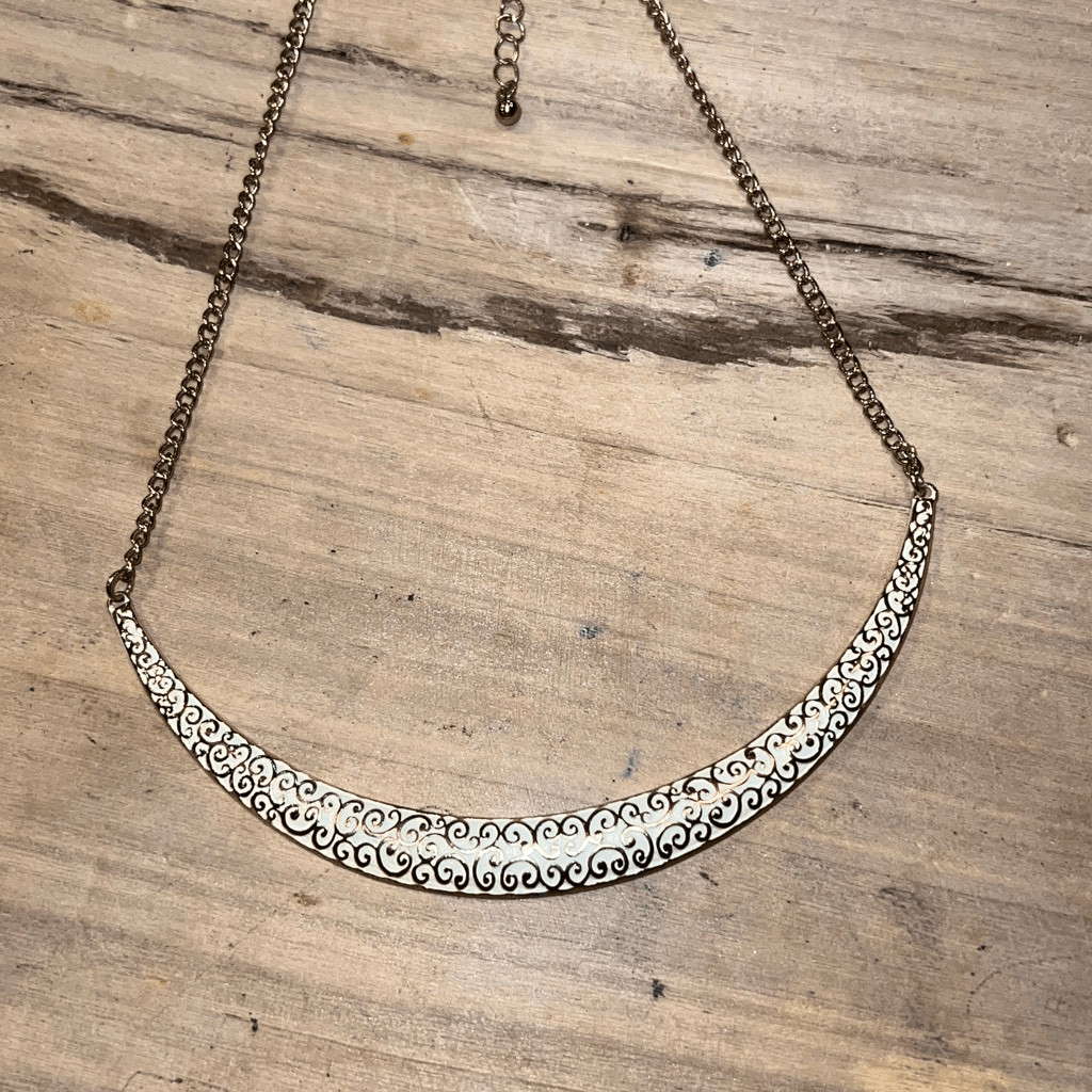 Filigree White And Gold Tone Collar Necklace