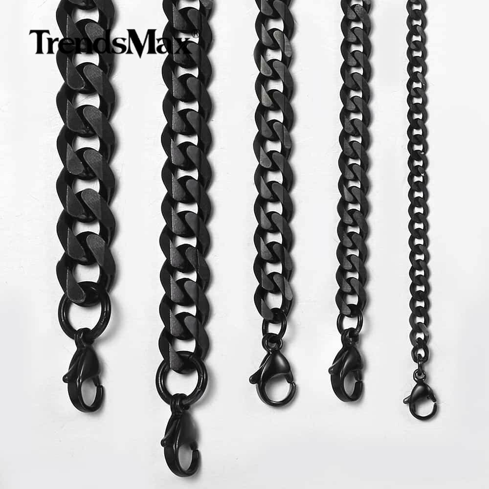 3.5/5/7/9/11mm Black Stainless Steel Curb Cuban Chain Necklace Choker Men Women