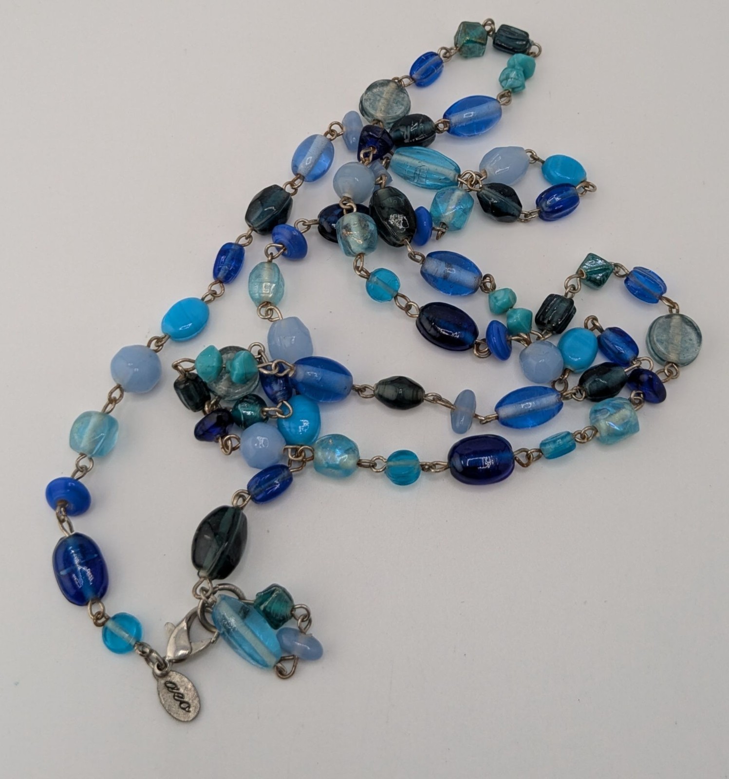 American Eagle Glass Beaded Necklace Blue Silver Preppy Coastal Jewelry