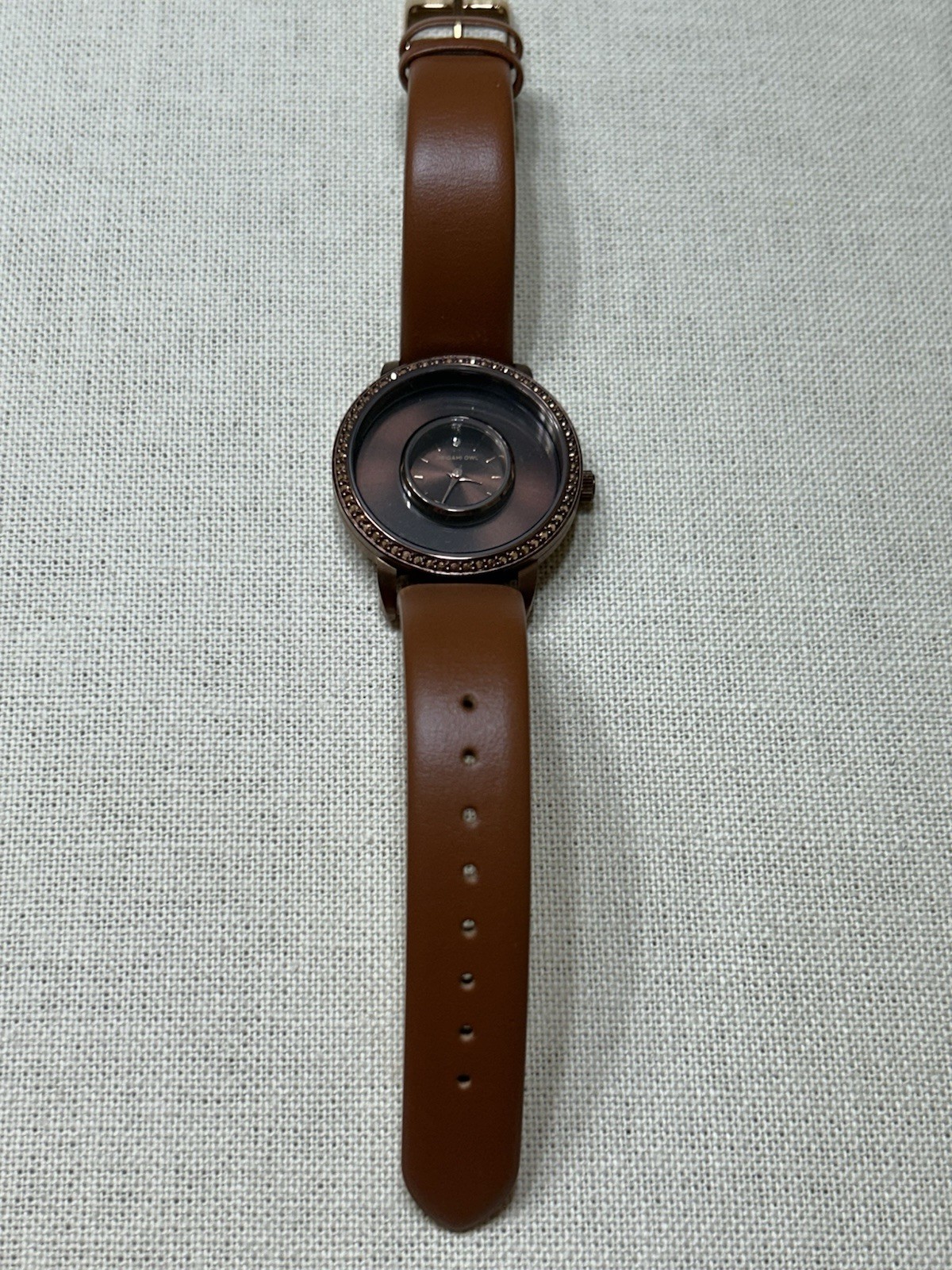 Origami Owl LK5010 Signature Chocolate Watch Metallic Crystals/Leather Band”New”