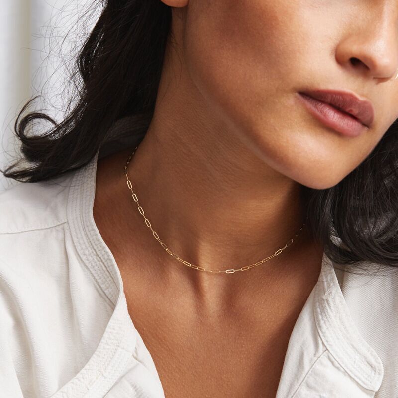 INS Women 14k gold plated stainless steel rolo link Paper Clip chain Necklace