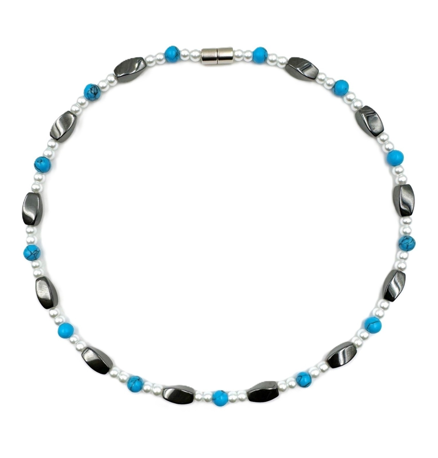 Pearl and Turquoise Magnetic Necklace with All Hematite Magnetic Beads for Women