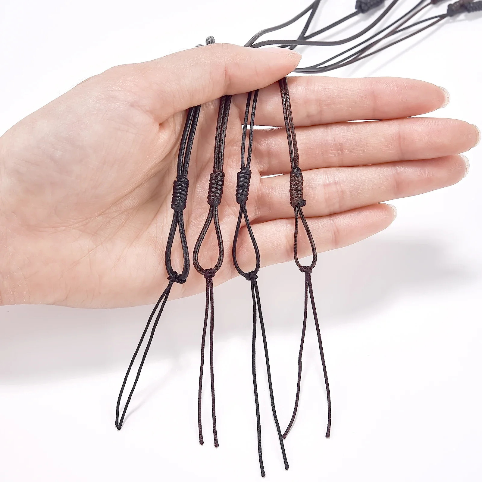 1/10/50Pcs 1/1.5/2Mm Adjustable Choker Necklace Genuine Black Wax Leather Knot S