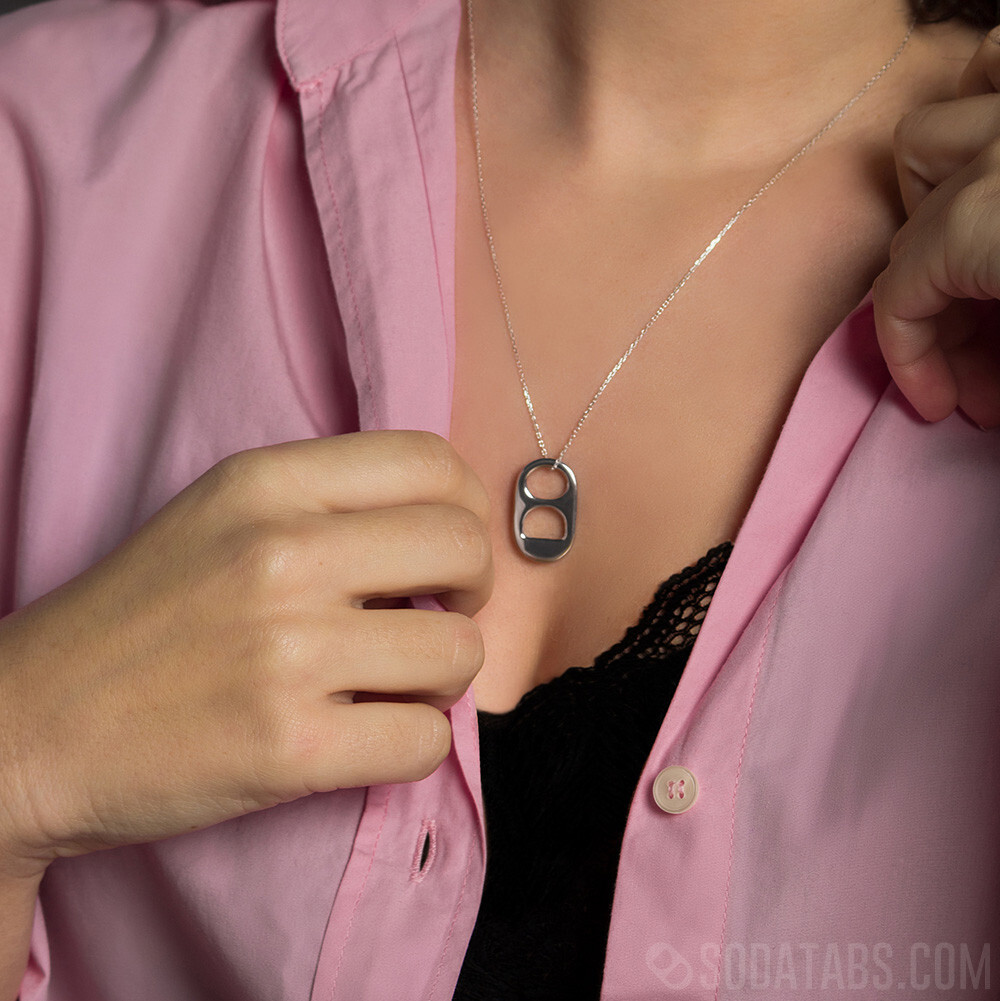Sterling .925 Silver Soda Tab Pendant Charm & Free Chain