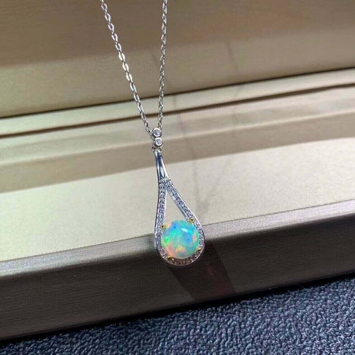 2Ct Round Cut Simulated Fire Opal Diamond Women Pendant In 14K White Gold Plated