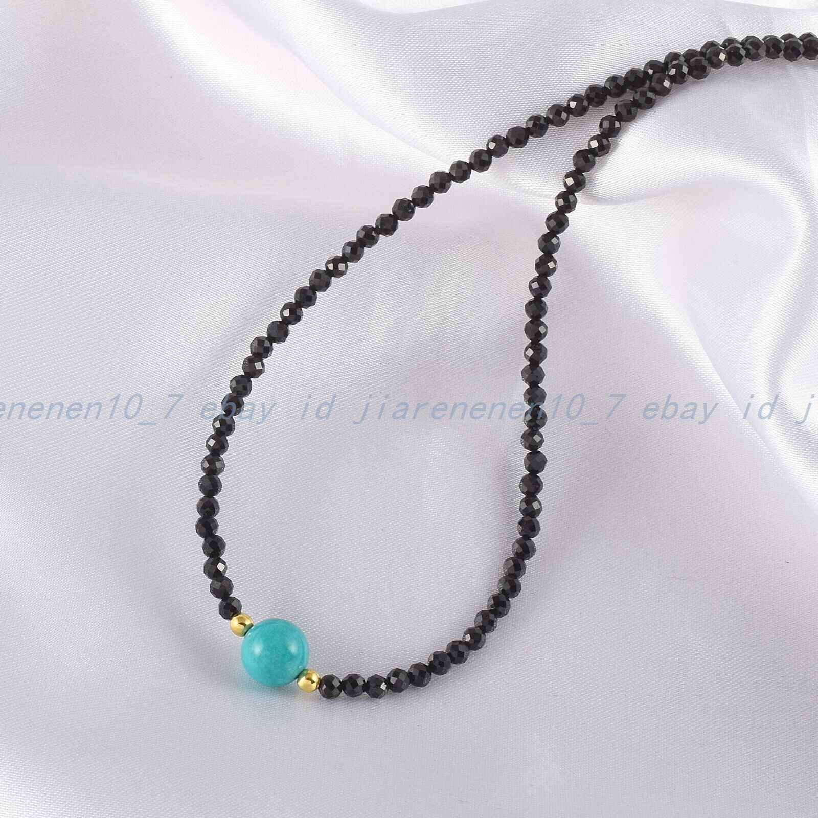 Natural Faceted 3mm Black Spinel & Turquoise Beads Chain 18-28″ Strand Necklace