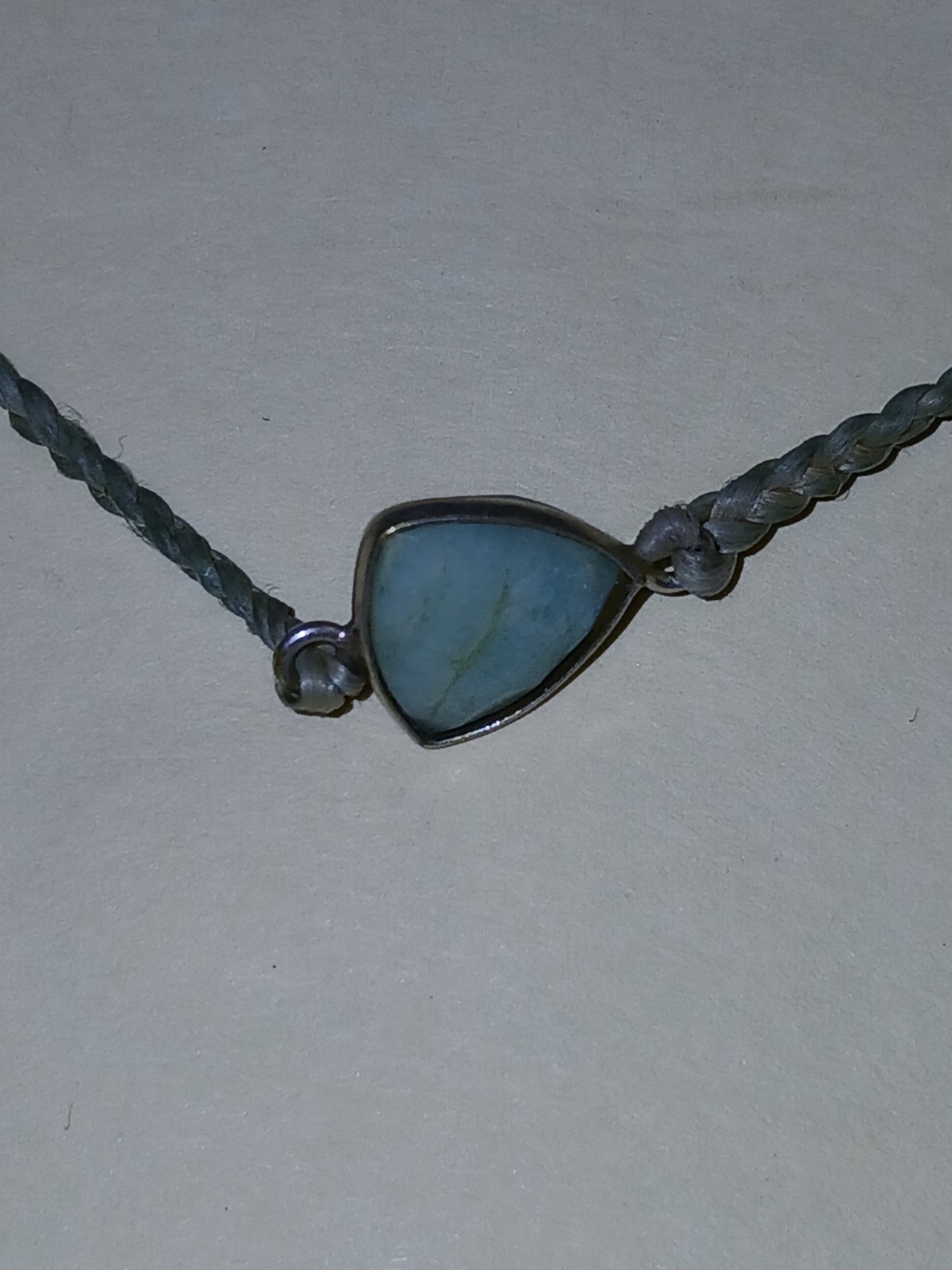 Pura Vida Bracelets Gray Rope Cord Necklace Blue Triangle Charm Bezel Set