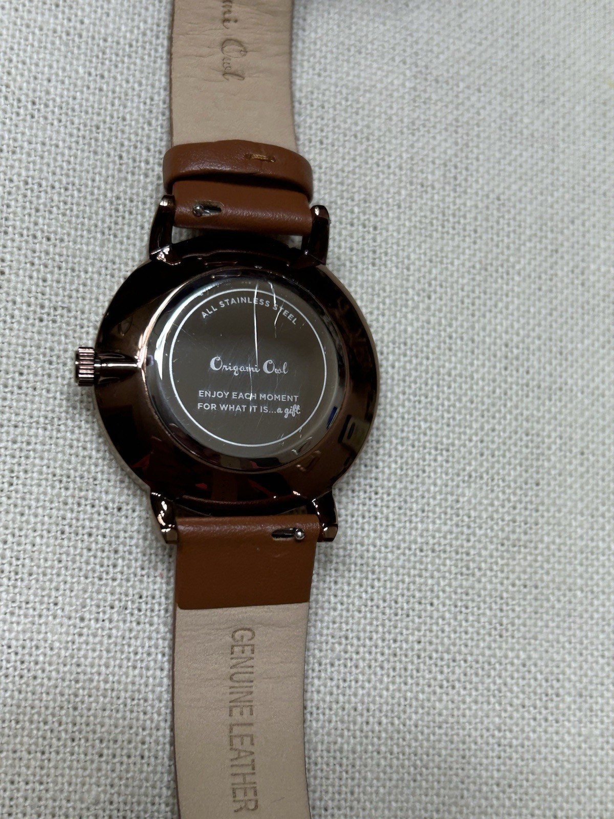 Origami Owl LK5010 Signature Chocolate Watch Metallic Crystals/Leather Band”New”
