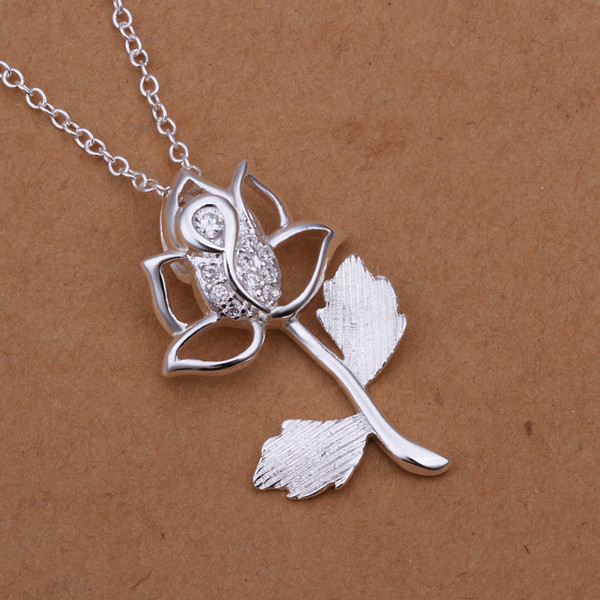 Chic 925 Sterling Silver Filled Flora CZ Pendant Woman Necklace N-A577 Gift