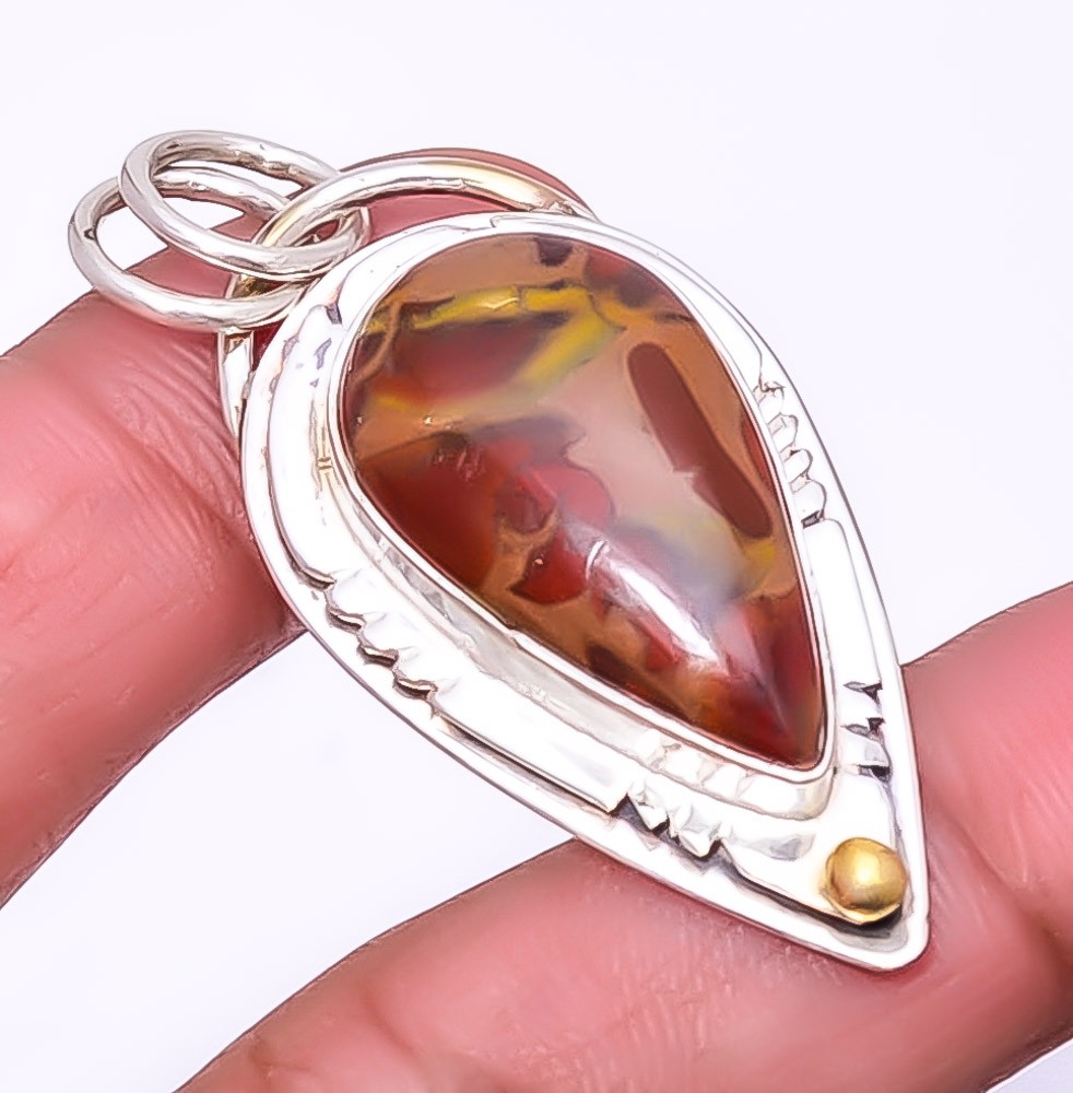 Rhyolite Jasper Gemstone 925 Sterling Silver Fine Art Pendant 2.15″ A399