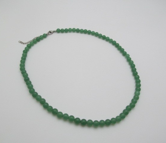 Green Aventurine 6.5mm Round Ball Natural Stone Necklace 18.5 to 20.5 In