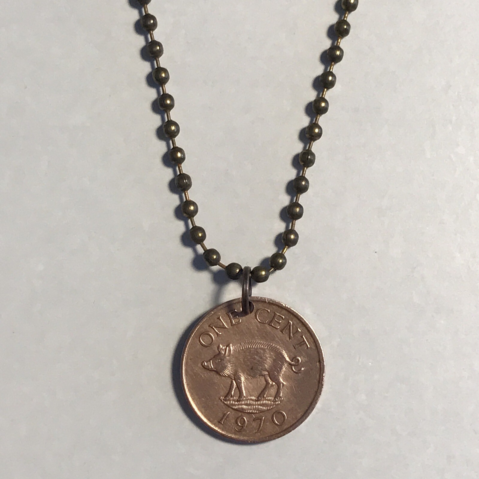 1970 United Kingdom 1 Penny COIN PENDANT British Territory Bermuda UK. 20″ Chain