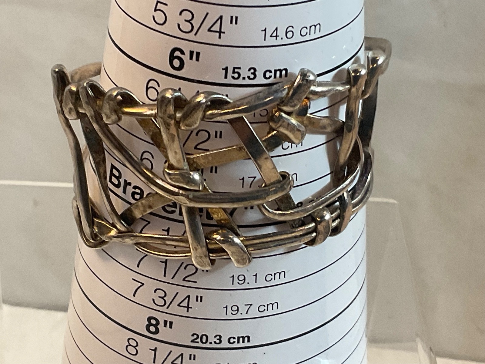 Vtg. Silver Tone Heavy Wide Bracelet Cuff Costume Jewelry #27
