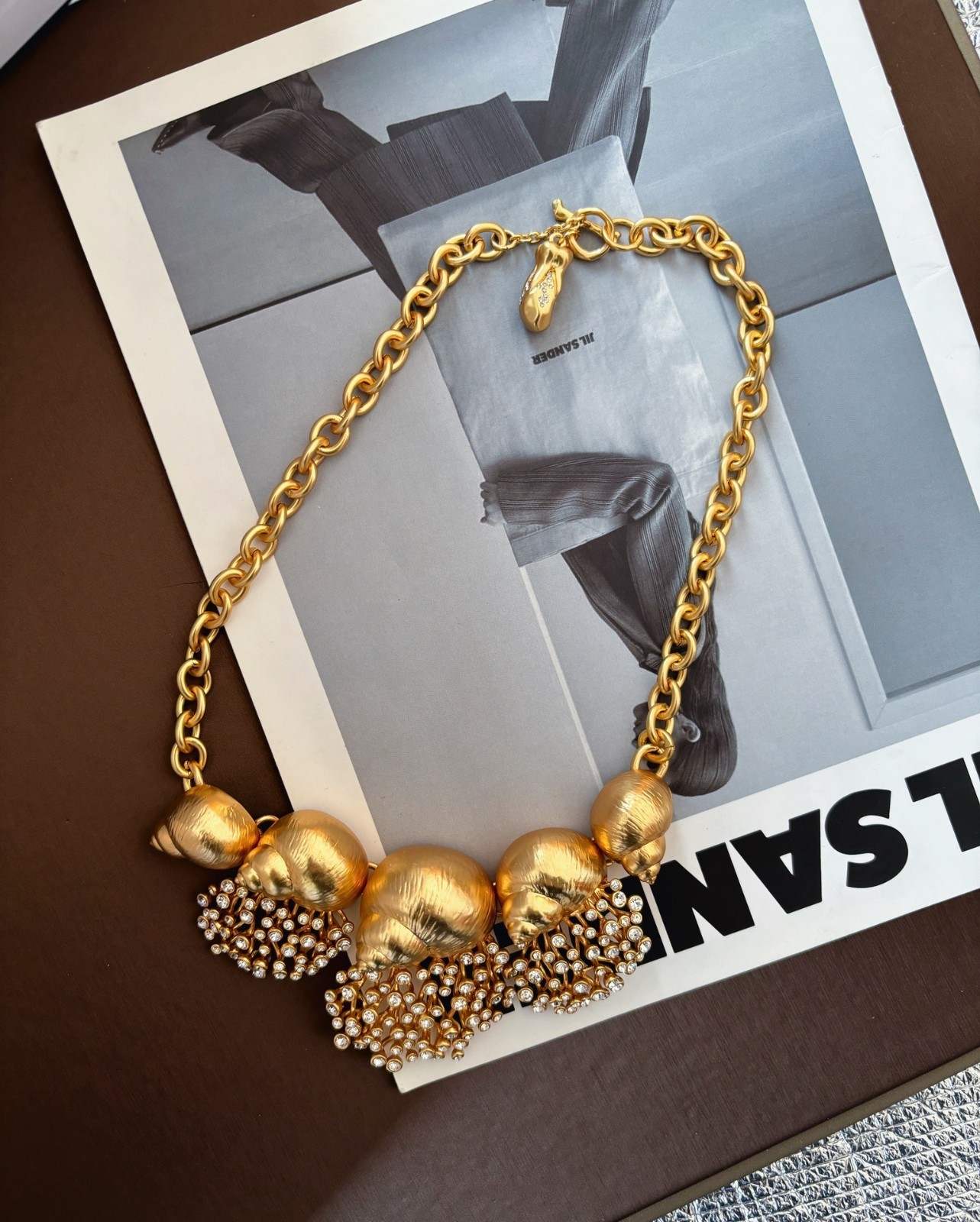 🎁NEW Schiaparelli Women Conch Rhinestone 18K Gold Necklace Lover Gift
