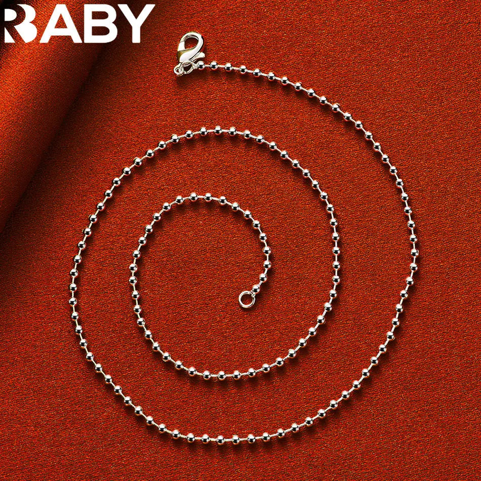925 Sterling Silver 40-75cm 2mm Beads Necklace Women Anniversary Gift Jewelry