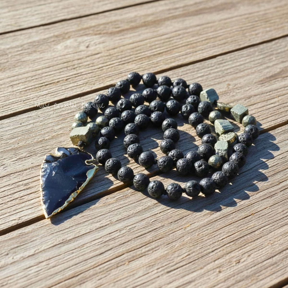 Natural Obsidian Arrowhead Pendant Necklace Lava Rock Beaded Tribal Jewelry Gift