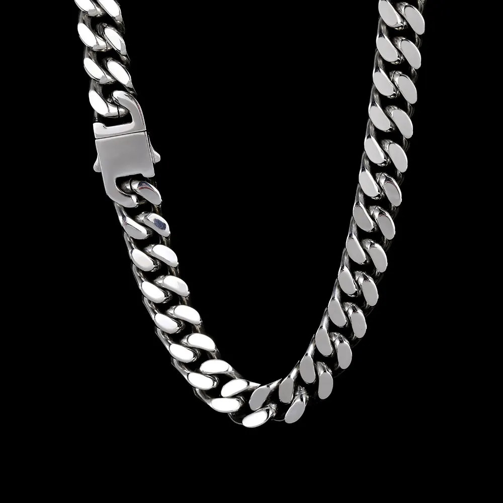 Cuban Link Chain Necklace Stainless Steel Flat Curb Wide Heavy Link Jewelry