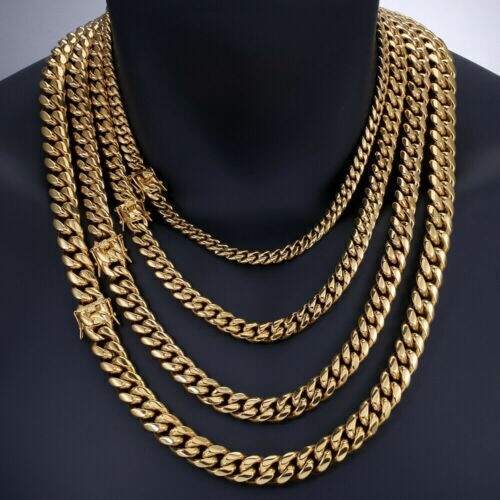 24inch Heavy Miami Cuban Link Chain Solid 14K Gold Plated Hip Hop Men’s Bracelet