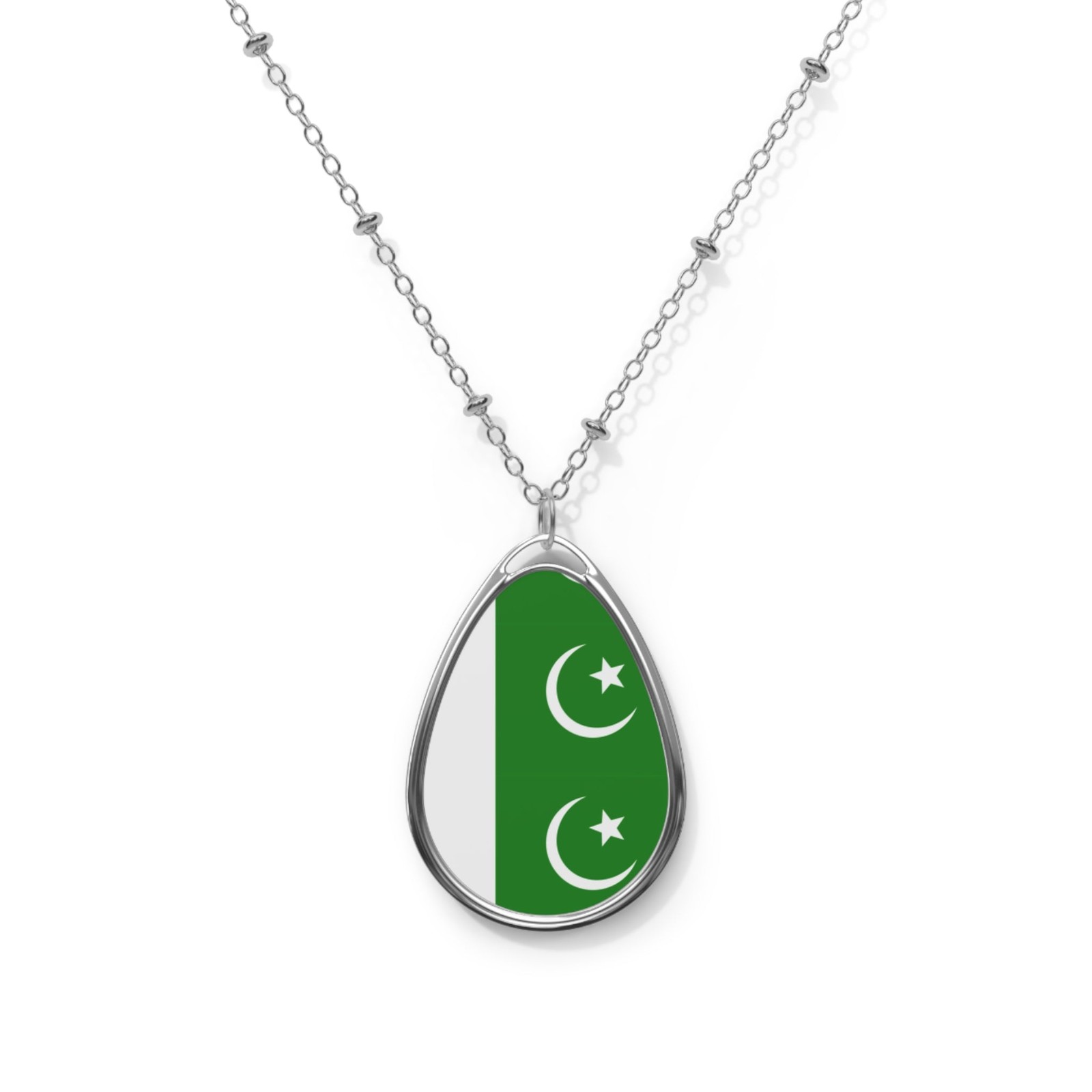 Pakistan Flag Oval Necklace – Pakistani Heritage Pendant – One Size /