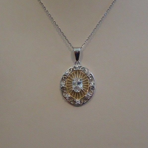 TWO TONE NECKLACE PENDANT W/ 1 CT LAB CREATED DIAMONDS 925 STERLING SILVER