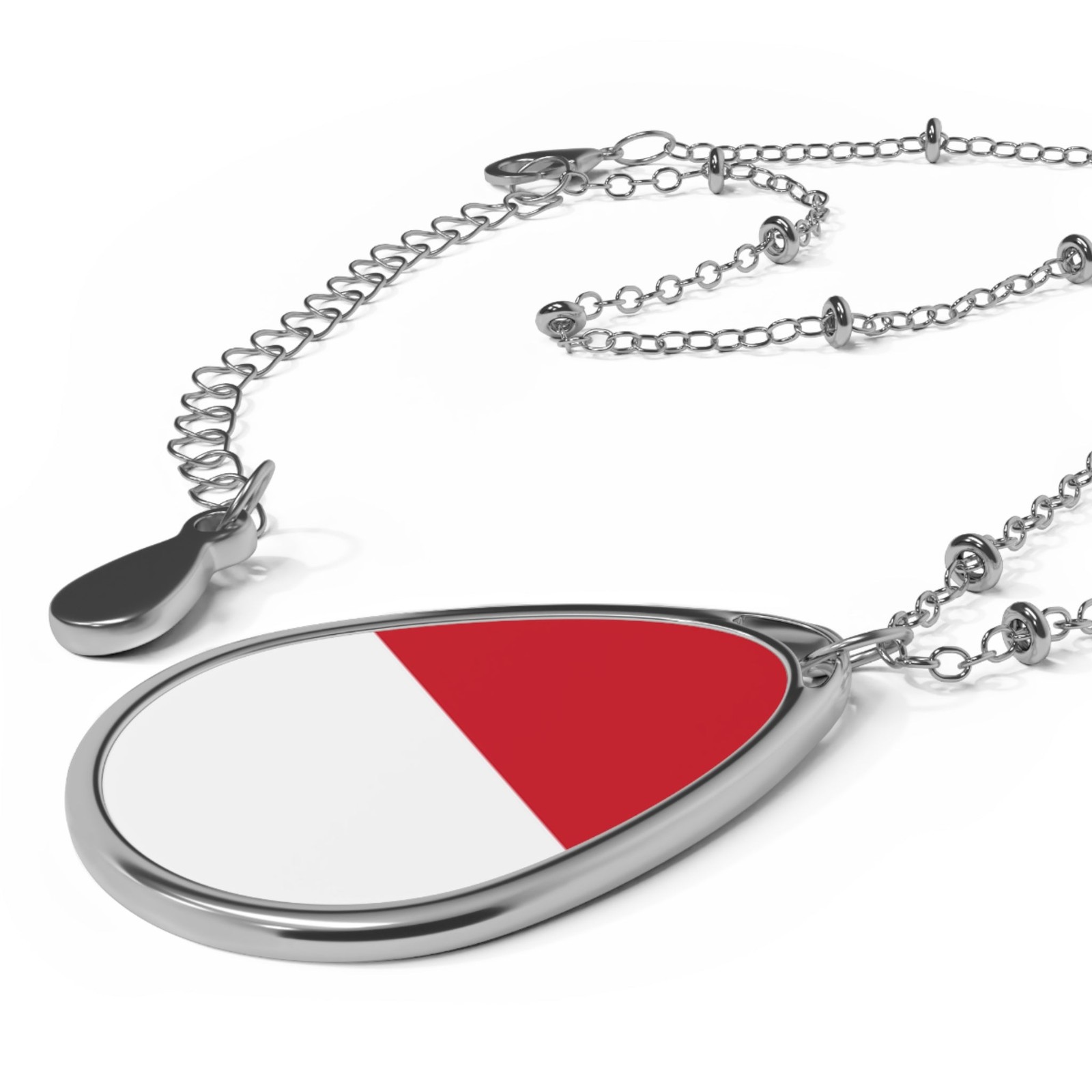 Indonesia Flag Necklace – Oval Indonesian Pendant – One Size / Silver