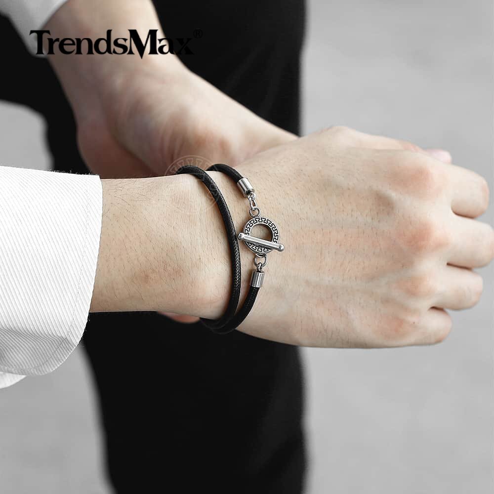 4mm Black Man-made Leather Necklace Unisex Braided Rope Unique Toggle 18/20/22″