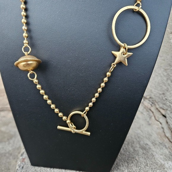 Gold Celestial Charm Necklace Women’s Jewelry Planet Moon Stars Jack Ball Chain