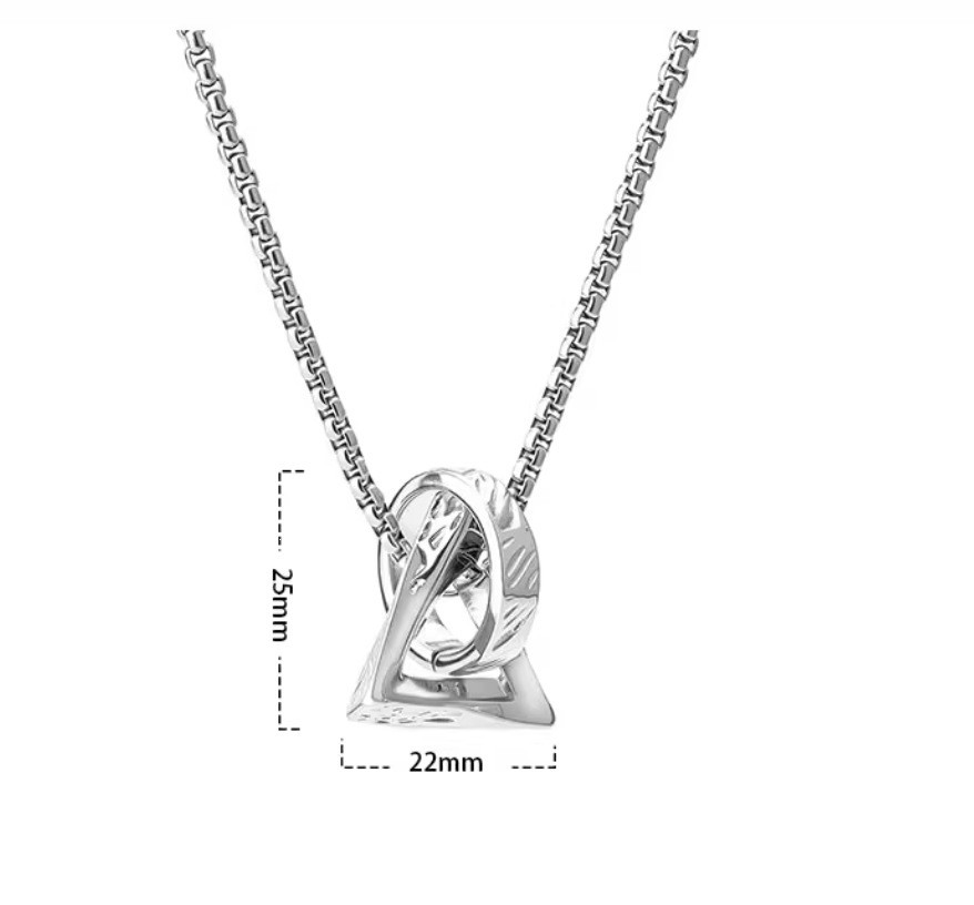 Triangle Ring Interlock Pendant Necklace Stainless Steel Silver Unisex Choker