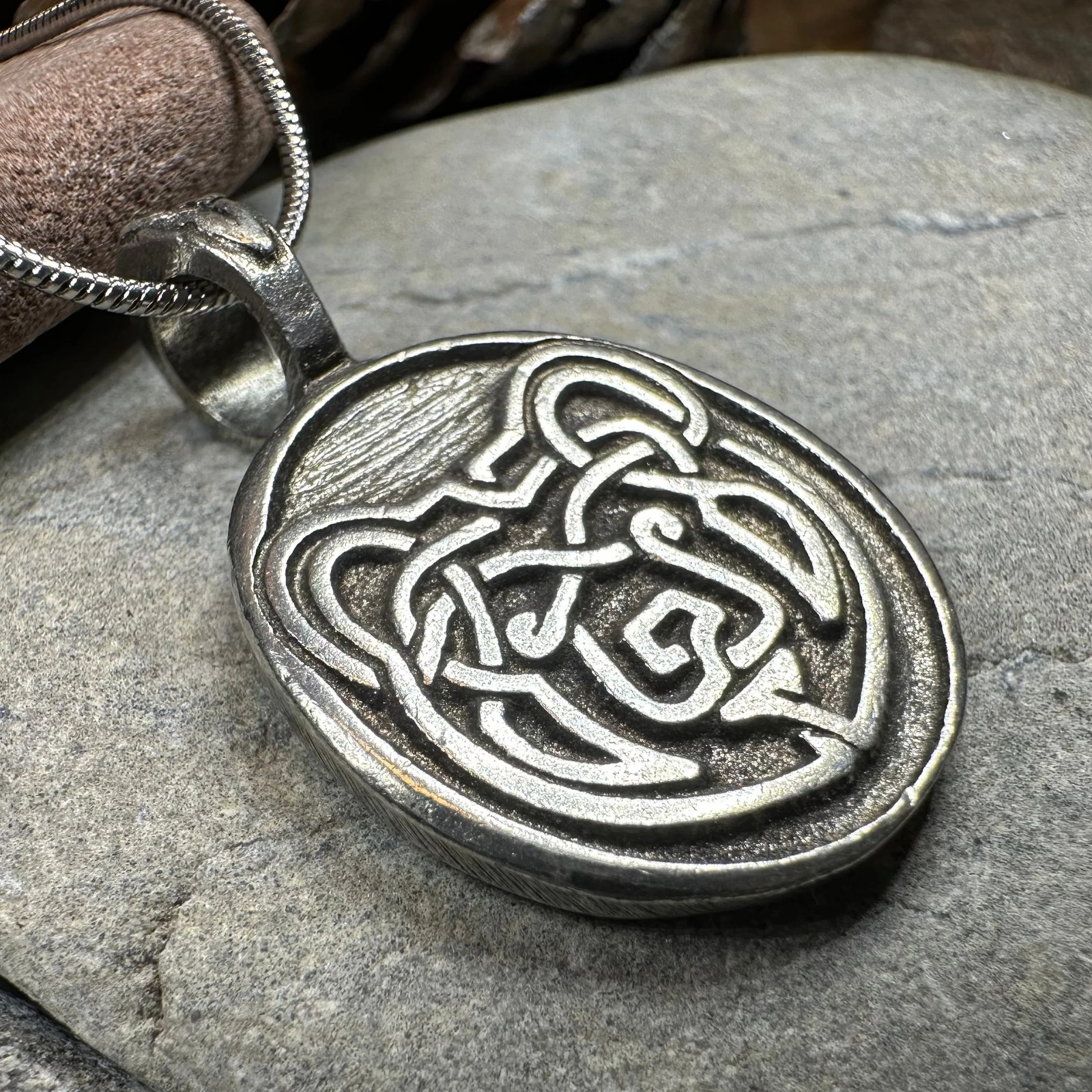 Celtic Bear Necklace Irish Scottish Animal Mens Boys Forest Gift PEWTER