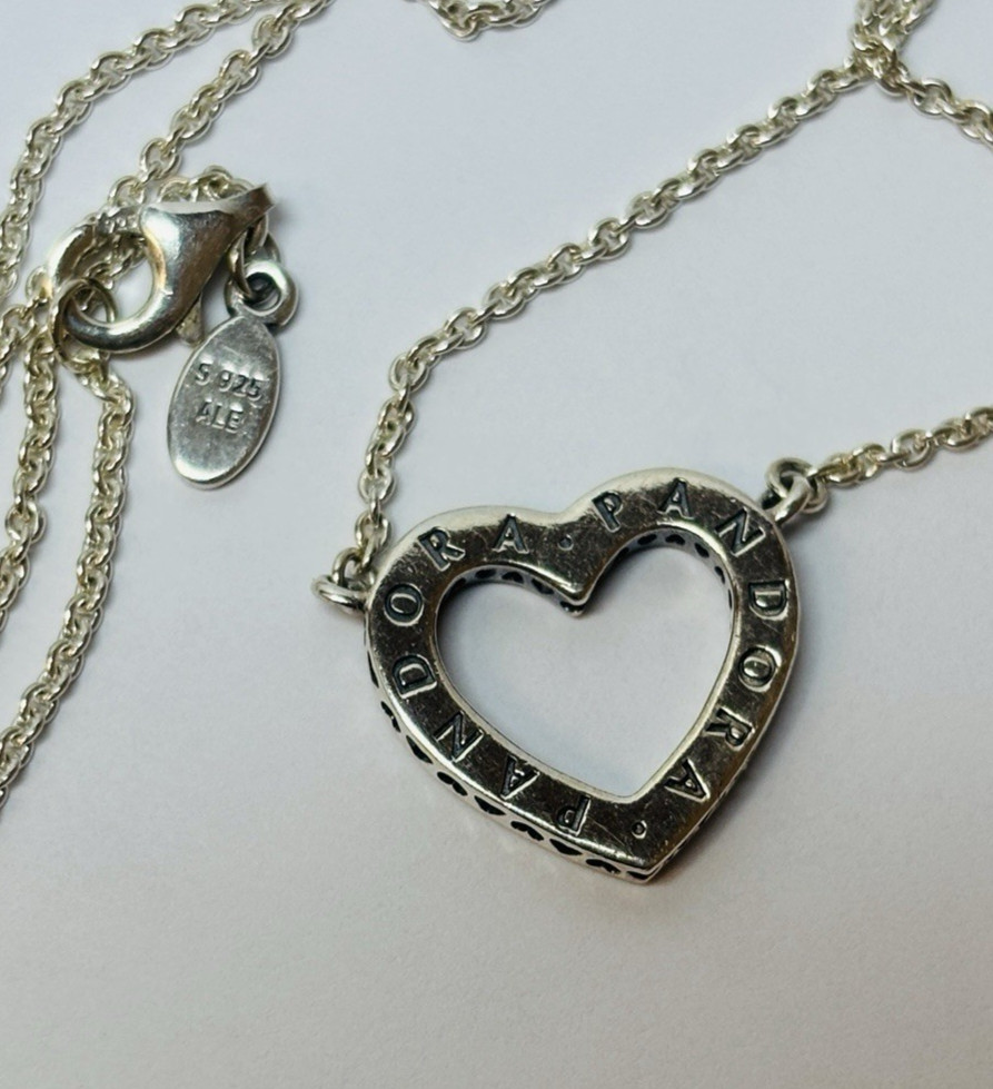Pandora Sterling 925 Silver Loving Hearts Cz Necklace 590534CZ 15 in -.14